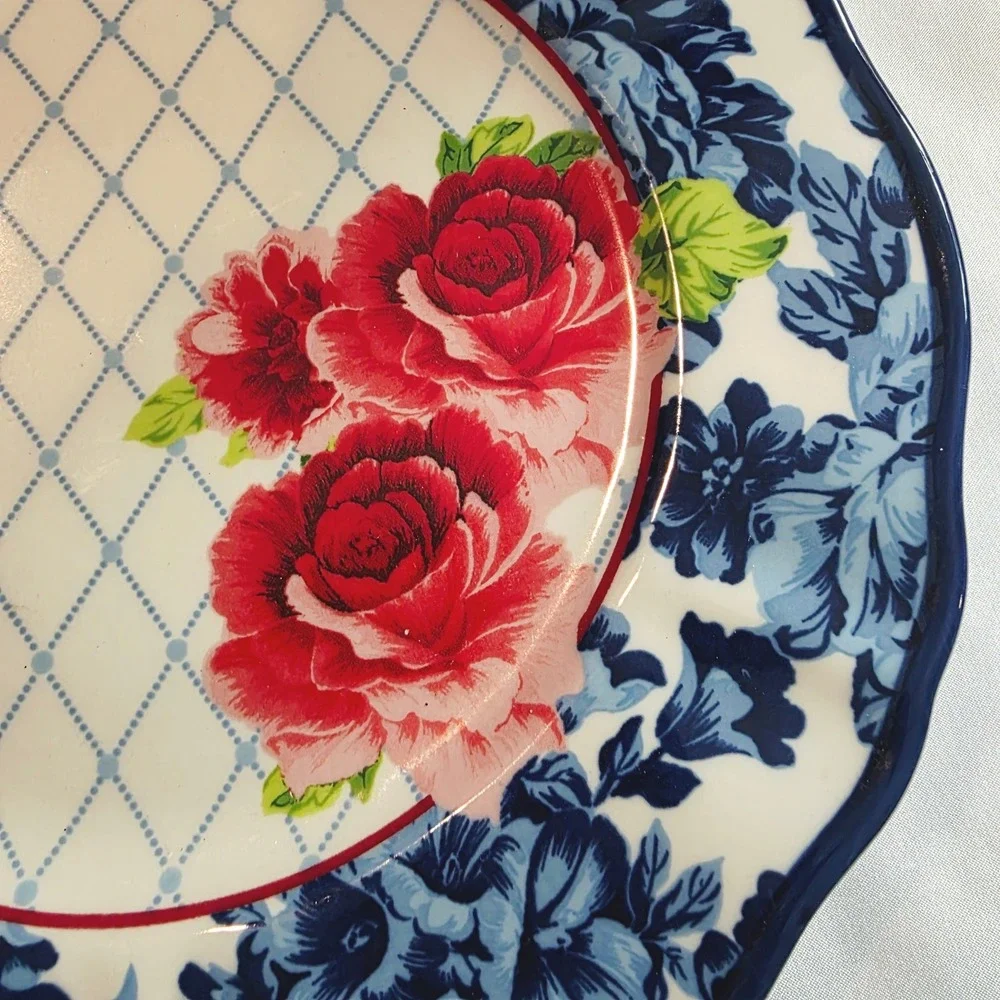 The Pioneer Woman Heritage Floral Dinner Plate, Blue Red Farmhouse Stoneware
